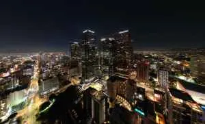 an aerial shot of a city at night
